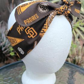 3” wide San Diego Padres headband, handmade, self tie, hair wrap, head wrap, pin up style, scarf, bandana, retro style, rockabilly, baseball