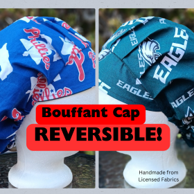 Bouffant Reversible Philadelphia Phillies / Eagles scrub cap, adjustable, nurse, technician, doctor, food service, handmade