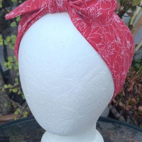 3” Wide Poppies Floral headband, self tie, hair wrap, pin up style, hair tie, retro style, rockabilly, head scarf