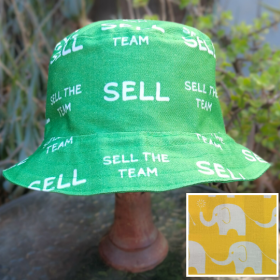 SELL the Team Bucket Hat, Reversible to White Elephants on Yellow, Unisex Sizes up to 4XL, White Text, Oakland, floppy hat, sun hat, adults and older children