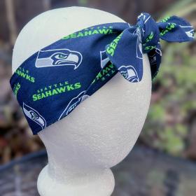 Seattle Seahawks headband, handmade, 3" wide, self tie, pin up style, head scarf, hat band, football fan gift