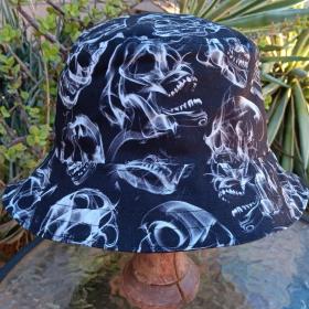 Skulls Bucket Hat, Black and White, Reversible, Unisex Sizes up to 4XL, cotton, summer hat, fishing hat, ponytail sun hat, floppy hat, Halloween