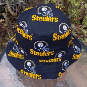 Pittsburgh Steelers Bucket Hat, Handmade, Reversible to Black, Unisex Sizes up to 4XL, fishing hat, sun hat, floppy hat, ponytail hat