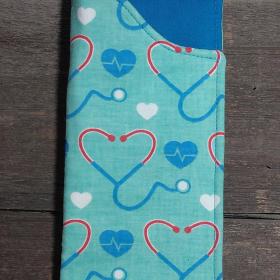 Heart Stethoscope Eyeglass Sleeve, Doctor or Nurse Appreciation Gift, Glasses Pouch, Teal Sunglasses Case