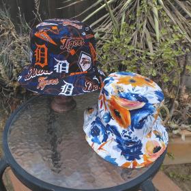 Detroit Tigers Bucket Hat, Handmade, Reversible to Blue & Orange Floral, Unisex Sizes up to 4XL, baseball, fishing hat, sun hat, floppy hat, Michigan sports