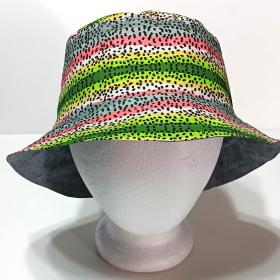 Trout Fishing Theme Bucket Hat, Fly Fishing, Reversible, Sizes S-XXL, summer hat, fishing hat, ponytail hat, sun hat, floppy hat