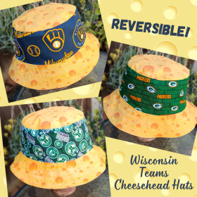 Milwaukee Brewers / Bucks / Badgers / Green Bay Packers Cheese Bucket Hat, Reversible, Sizes up to 4XL, handmade, fishing hat, sun hat, floppy hat, Wisconsin