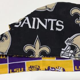 Reversible New Orleans Saints & LSU scrub cap, handmade, tie back, cotton, unisex, skull cap, welding, biker nurse technician doctor, Louisiana