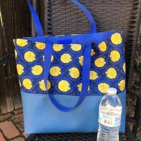 Golden State Warriors tote bag, handmade, throwback logo, vinyl bottom, one pocket, shopping market errand bag, GSW basketball