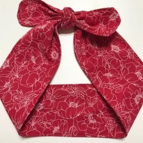 3” Wide Poppies Floral headband, self tie, hair wrap, pin up style, hair tie, retro style, rockabilly, scarf