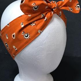 3” Wide Burnt Orange Floral Bandana Print Headband, hair wrap, pin up, hair tie, retro style, rockabilly