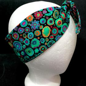 3” Wide Kaffe Fassett Paperweight print headband, self tie, hair wrap, head wrap, pin up, hair tie, retro, rockabilly, scarf