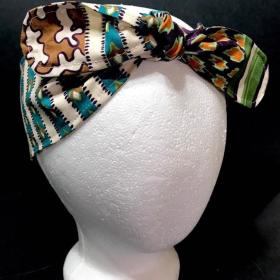3” Wide Kaffe Fassett Swiggle Stripe headband, self tie, hair wrap, head wrap, pin up style, hair tie, retro style, rockabilly, boho, scarf