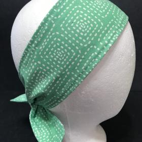 3” Wide Dashed Squares headband, hair wrap, fabric headband, pin up, hair tie, neck, retro rockabilly hair accessory, handbag scarf, sage green