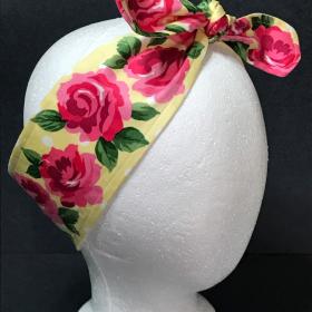 3” Wide Reversible Roses Floral Headband, hair wrap, pin up, hair tie, retro style hair accessory, purse scarf