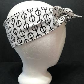 3” Wide Geometric Black & White Headband, self tie, hair wrap, pin up style, hair tie, retro style, scarf