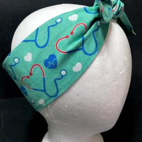 3” Wide Medical Theme headband, hair wrap, pin up, hair tie, neck, retro style, rockabilly, doctor or nurse gift, nursing student