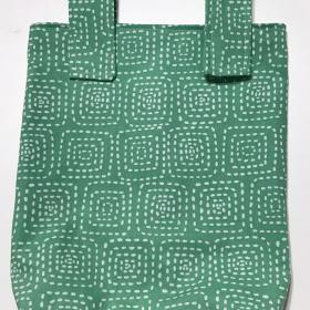 Simple small basic crutch bag, walker bag, scooter handlebars bag, bed rail caddy, white dashed squares on light green