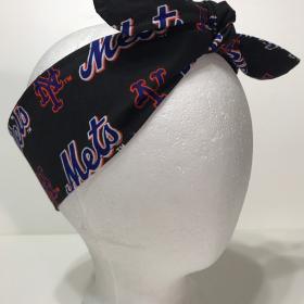 3” Wide NY Mets headband, black, hair wrap, handmade,  pin up, hair tie, neckerchief, retro, rockabilly, New York Mets