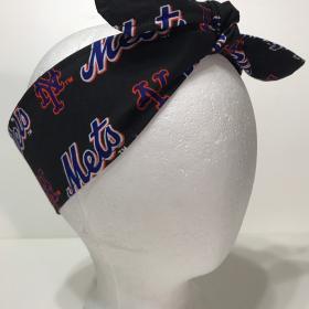 3” Wide NY Mets headband, black, hair wrap, handmade,  pin up, hair tie, retro, rockabilly, New York Mets