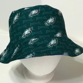 Philadelphia Eagles Bucket Hat, Reverses to Black, Unisex Sizes S-XXL, handmade, fishing hat, sun hat, floppy hat, ponytail hat