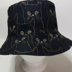 Black Cats Bucket Hat, Reversible, Sizes S-XXL, cotton, summer hat, fishing hat, ponytail hat, floppy hat, animal print hat, Halloween