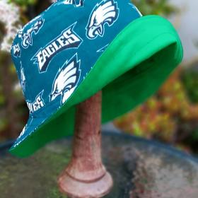 Philadelphia Eagles Bucket Hat, Reversible to Kelly Green, Sizes S-XXL, Unisex, Handmade, fishing hat, sun hat, floppy hat