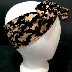 3” Wide Flying Bats headband for Halloween, hair wrap, top knot, hair tie, pin up, retro, rockabilly, purse scarf, black and tan