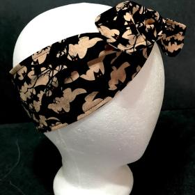 3” Wide Flying Bats headband for Halloween, hair wrap, top knot, hair tie, pin up, retro, rockabilly, hat band, black and tan