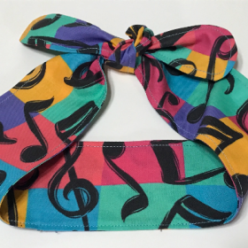 3” Wide Music Theme bright multicolored head band, hair wrap, headband, pin up, hair tie, retro hair accessory, rockabilly