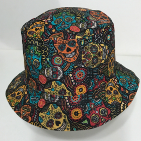 Sugar Skulls Bucket Hat, Day of the Dead or Día de los Muertos, reversible fishing hat, ponytail hat, sun hat, calaveras floppy hat