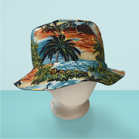 Tropical Theme Bucket Hat, Palm Trees, Sizes up to 4XL, floppy hat, fishing hat, sun hat, casual hat, beach hat, Hawaiian resort cruise vacation hat