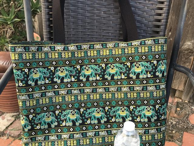 Tote bag, elephants print canvas (water bottle not included)