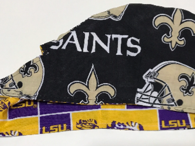 Reversible New Orleans Saints and LSU scrub cap, cotton