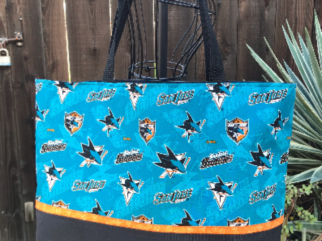 SJ San Jose Sharks tote bag, canvas bottom and lining
