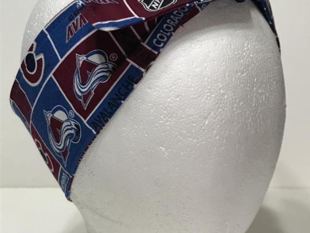 3” wide Colorado Avalanche hair tie, hair wrap, headband, hockey, pin up, self tie, scarf, neckerchief, retro, rockabilly, handmade