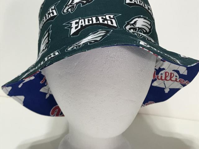 Reversible handmade Phillies & Eagles bucket hat, Eagles side facing out