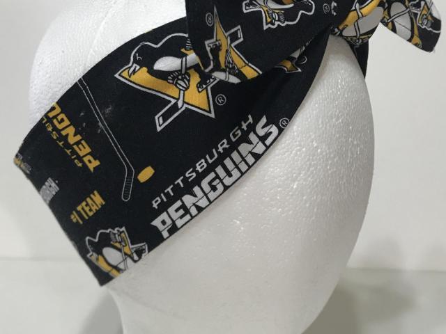 3” wide Pittsburgh Penguins hair tie, headband, pin up, self tie, scarf, neckerchief, retro, rockabilly, handmade