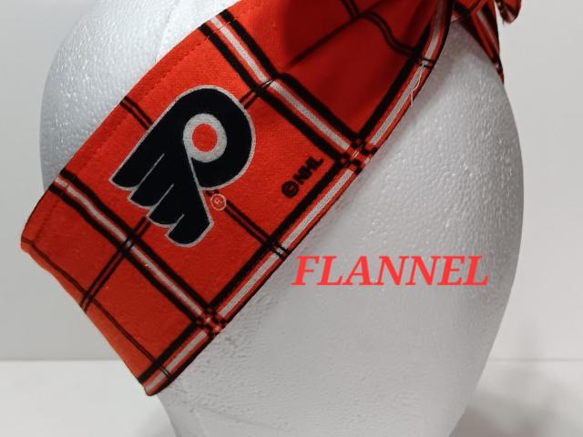 FLANNEL 3” wide Philadelphia Flyers hair tie, hair wrap, headband, pin up, self tie, scarf, neckerchief, retro, rockabilly, handmade