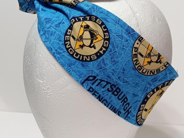 3” wide Pittsburgh Penguins Throwback hair tie, headband, pin up, self tie, scarf, neckerchief, retro, rockabilly, handmade