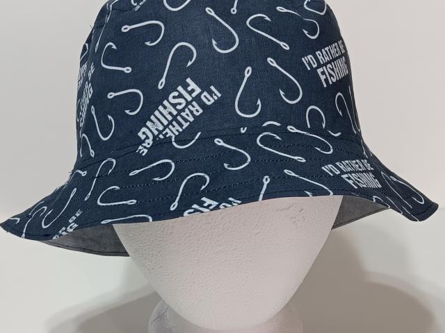 I'd Rather Be Fishing Bucket Hat, Fishing Theme, Reversible, Sizes S-XXL, summer hat, fishing hat, ponytail hat, sun hat, floppy hat