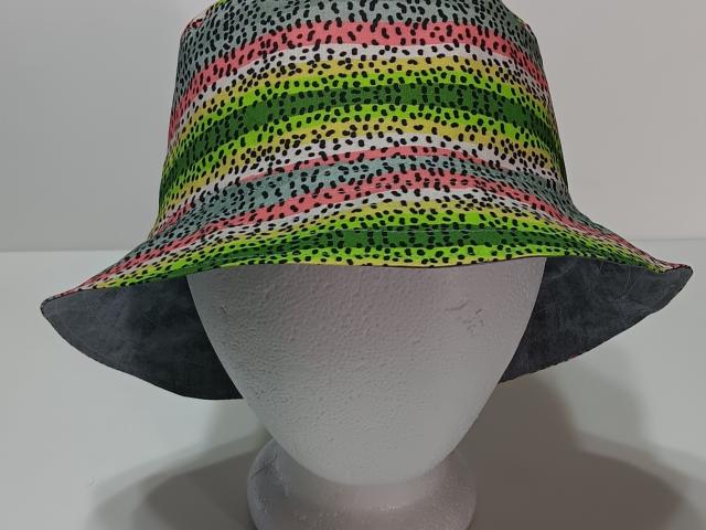 Trout Fishing Theme Bucket Hat, Fly Fishing, Reversible, Sizes S-XXL, summer hat, fishing hat, ponytail hat, sun hat, floppy hat