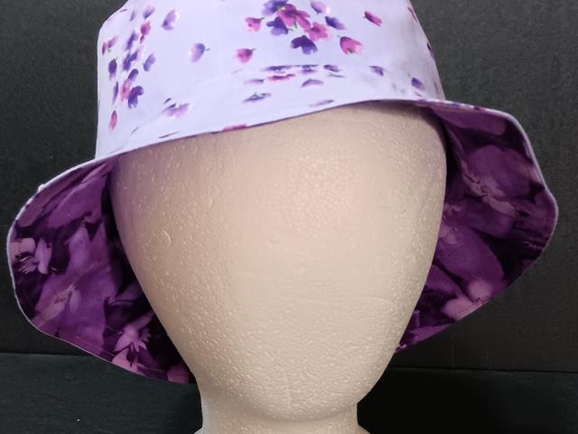 Purple Floral Bucket Hat, Reversible, Flowers,  Sizes S-XXL, Cotton, Gift for Her, Tropical, Ponytail Hat, Floppy Hat, Travel Hat