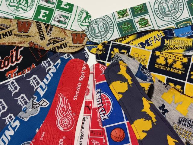 3” Wide Detroit and Michigan sports teams headbands, hair ties, scarf, Tigers, Pistons, Red Wings, handmade