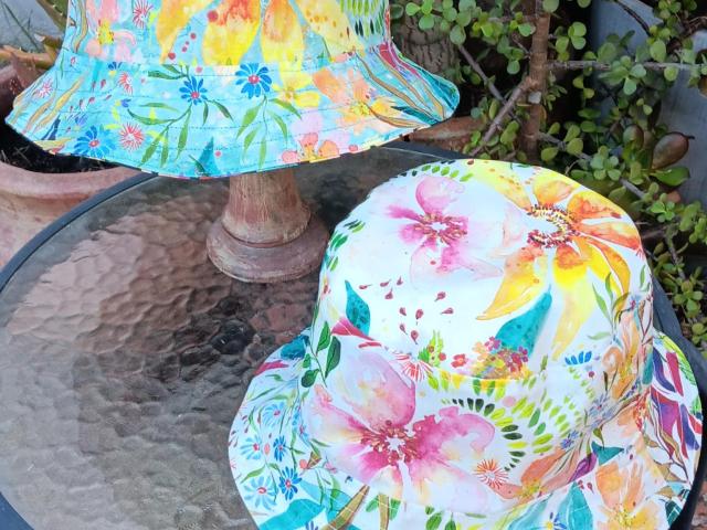 Aqua / White Reversible Watercolor Floral Bucket Hat, S-XXL, Multicolor Summer Flowers, Sun Hat, Floppy Hat, Tropical Hat