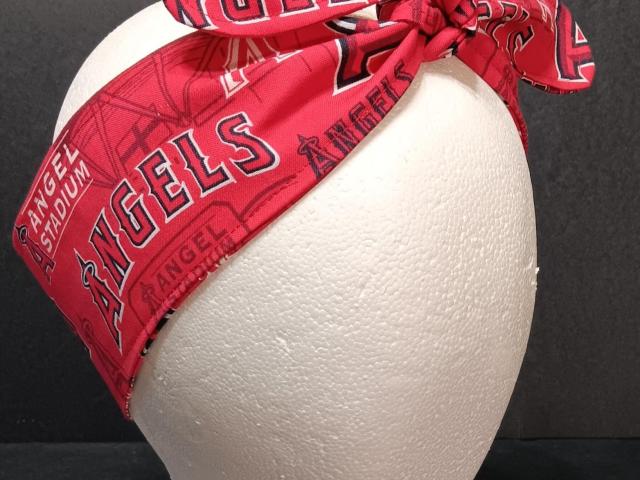 3” Wide Los Angeles Anaheim Angels headband, handmade, hair tie, scarf, pin up style, hair wrap, retro, rockabilly, neck scarf
