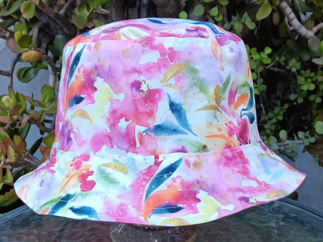 Watercolor Floral Bucket Hat, Reverses to Pink or Green, Tropical Print Floppy hat, Sun Hat, Beach Hat