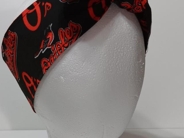 3” wide Baltimore Orioles self tie fabric headband, hair tie, hair wrap, pin up style, self tie, scarf, rockabilly style, handmade
