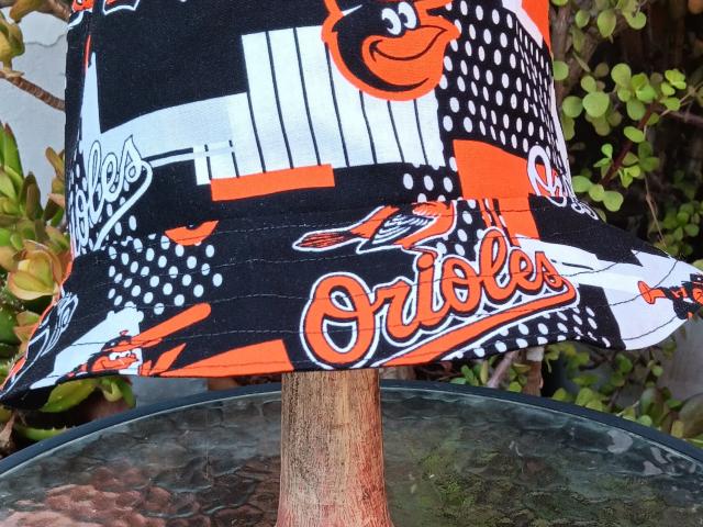 Baltimore Orioles Bucket Hat, Reversible to Black, Sizes S-XXL, Cotton, Handmade, fishing hat, sun hat, floppy hat, ponytail hat