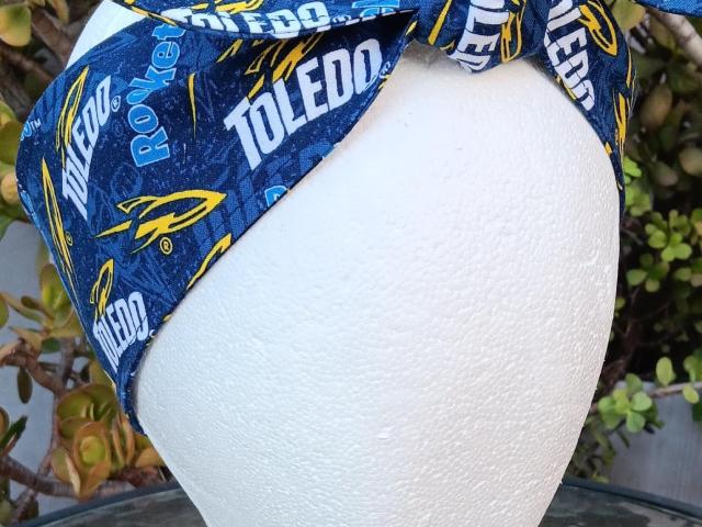 3” Wide University of Toledo Rockets headband, hair wrap, pin up, hair tie, neck scarf, retro, hat accessory, handmade